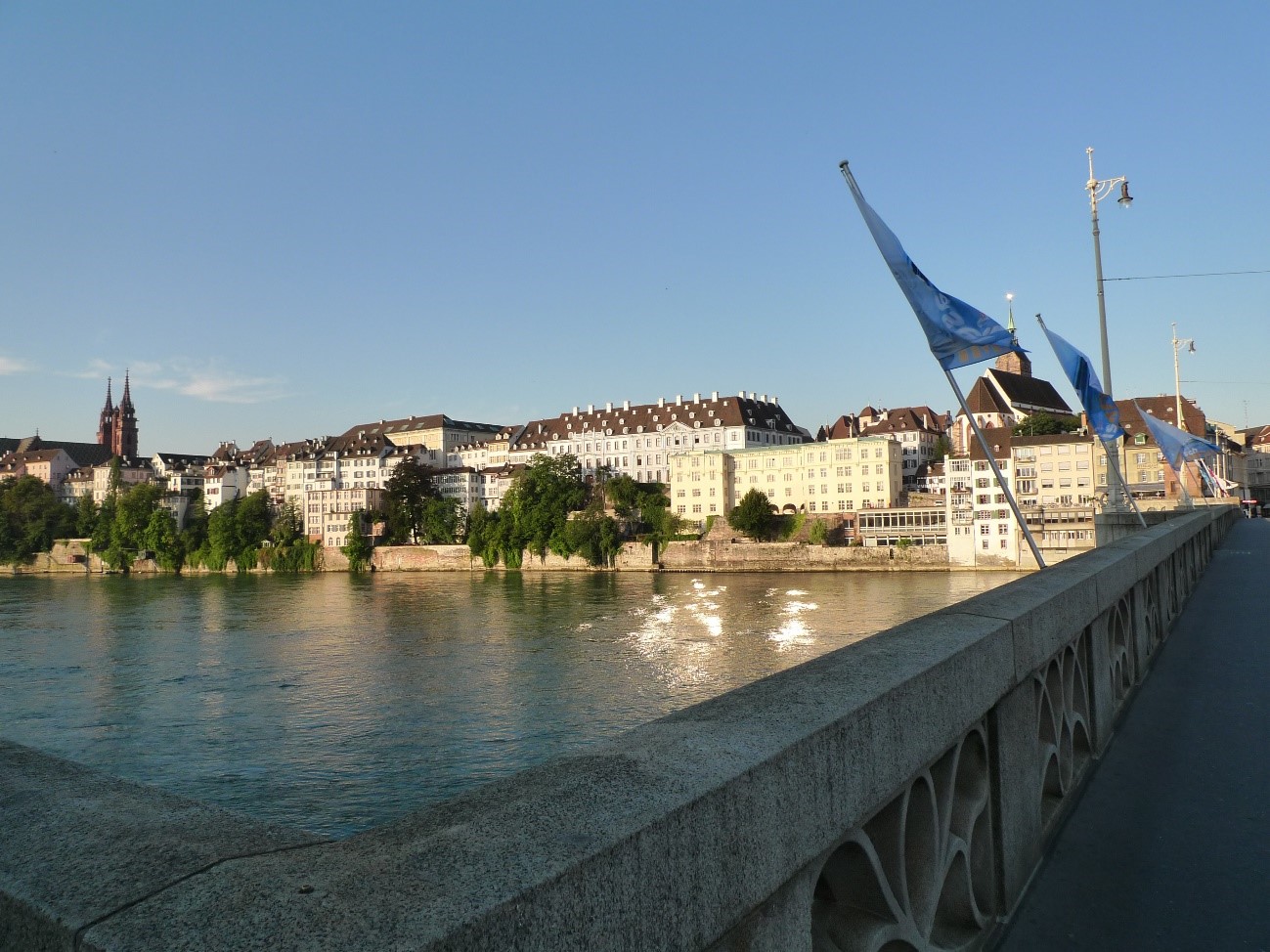 Rhine River in Basel, Switzerland. The 1233km-long river water is rich in minerals.